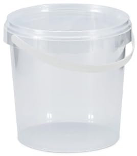 Pack of 5 x 1 Litre Clear Round Plastic Bucket with Lid & Plastic Handle