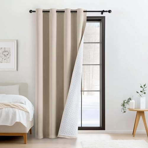 Woaboy Thermovorhang Kälteschutz Blickdicht Türvorhang 132x225 cm Hellbeige | 1 Stück Doppellagige Winter Kälteschutzvorhang Wohnzimmer Raumteiler Vorhänge mit Ösen verdunklungsvorhänge Schlafzimmer