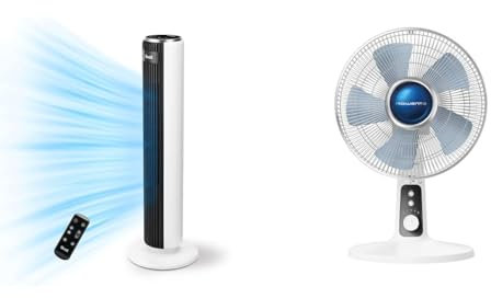 LEVOIT Ventilateur Colonne Silencieux 28dB, 5 Vitesses 4 Modes de Vent,Télécommande & Rowenta Ventilateur de table, Puissant et silencieux, Éco-efficace, 4 vitesses, Silent Night, Turbo Boost