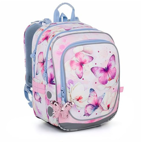 TOPGAL Schulrucksack für Mädchen ab 1. Klasse, ergonomisch & leicht, wasserabweisend, mit reflektierenden Elementen, 21 L Schulranzen mit Brustgurt & Rückenpolsterung (Weiß Rosa)
