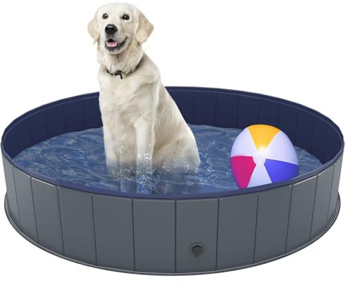 Bamda Dog Paddling Pool- 2025 Upgraded 6mm PP Board-Non-Slip, and Thickened Bottom Foldable Dog Swimming Pools, More Durable Paddling Pool for Dogs (80X20 Grey)