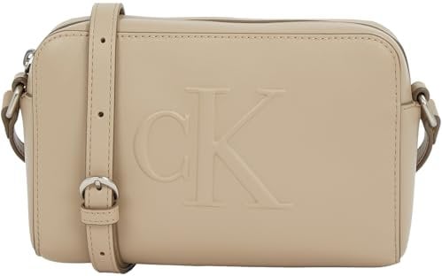 Calvin Klein Damen Umhängetasche Sculpted Camera Bag mit Logo, Grau (Crockery), Einheitsgröße