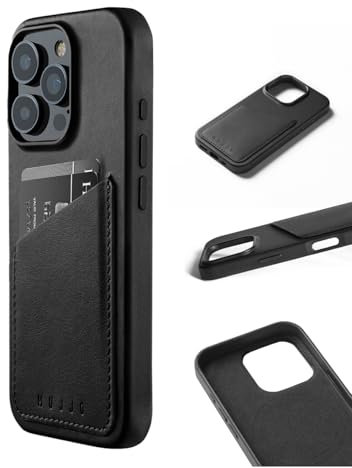 Mujjo Leather Wallet Case iPhone 16 Pro Schwarz