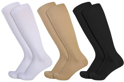 Utensilsto 3 Paar Medizinische Kompressionsstrümpfe für Damen & Herren 20-30 mmHg, Kniestrümpfe Lange Kompressionssocken Compression Socks für Laufen Flug Sport Reisen Schwangerschaft (S/M)