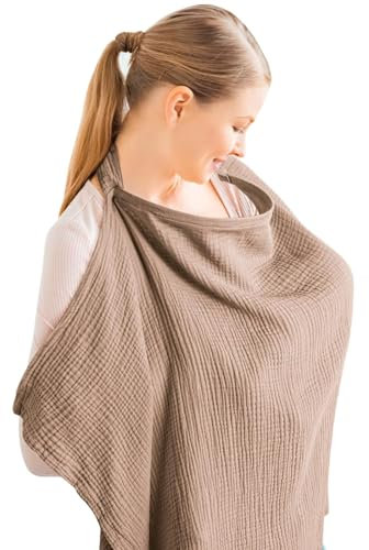 Serviette d'allaitement pour les déplacements, couverture d'allaitement et écharpes, couverture d'allaitement respirante et anti-exposition, en gaze de coton, pour les excursions, réglable, marron