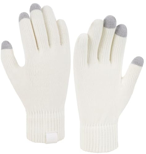 Bequemer Laden Winter Warm Damen Handschuhe Chenille Touchscreen Winterhandschuhe Strickhandschuhe mit Elastisch Manschette Frauen Geschenk, Weiß