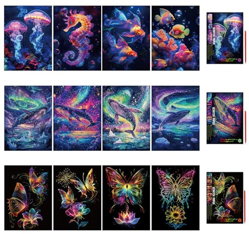 OPUHOHR 12PCS Scratch Rainbow Art