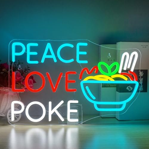 Horseneon Ramen Neon schild Peace Love Poke Neonlicht für Wand nudel-Neonschild für Schlafzimmer USB-Dimmer Neonlichtschild für den Küchen-Nudelladen