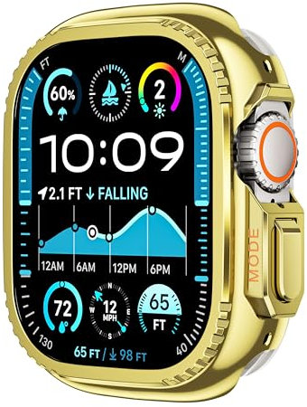 VeveXiao Funda resistente de metal 2 en 1 para Apple Watch Ultra de 49 mm, cubierta protectora de aluminio a prueba de golpes (dorado)