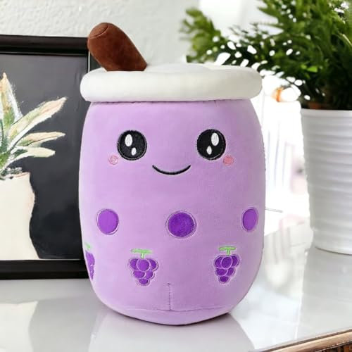 Klikkopers - Coussin kawaii - Bubble Tea - Doudou - 30 cm à 35 cm - Peluche Boba - Rose bébé - Peluche kawaii - Squishy - Doudou Squish (violet)