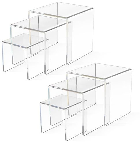 AITEE Clear Acrylic Display Risers: 2 Sets Tiered Display Stand for POP Figures Display, Jewelry Display Riser, Cupcakes Sweet Display Holder Stand, Retail Displays Bridge Showcase - 3x4x5