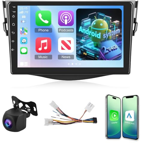 [2+64G] Android 13 Autoradio für Toyota RAV4 2007-2012 mit Wireless Carplay & Android Auto, 9 Zoll Touchscreen Autoradio mit WiFi GPS DSP FM/RDS Radio SWC+ AHD Rückfahrkamera