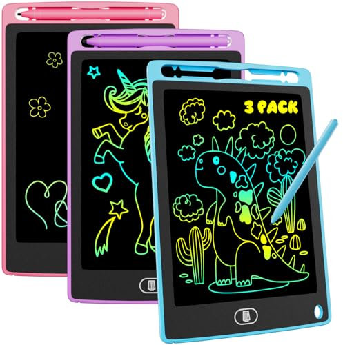 3 Pack Tablette d'écriture LCD Colorée, Electight 8.5 Pouces Enfants Tablettes Graphiques avec Fonction de Verrouillage & D'effacement, Jouet Educatif de Filles et Garçons, Bleu+Rose+Violet