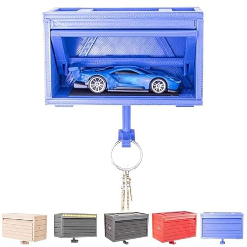 BMWIDEUN Car Garage Key Holder with Opening Door, Fun 3D Printed Key Organizer Wall Mount Easy Installation Key Rack for Entryway(Blue)