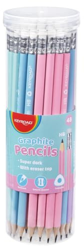 KEYROAD Holzbleistift mit Radiergummi, HB, Dreieckig Bleistifte, Pastell, 48 Stück, Holzstift in Tube, Schulsachen
