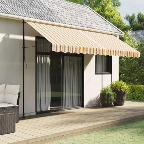 WKIEQACO Home & Garden,Furniture-Replacement Fabric for Awning Valance Yellow and Grey Stripe 4 m