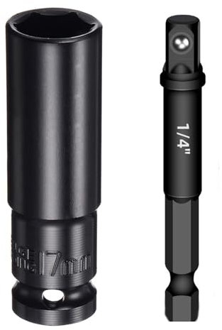 17mm Impact and 1/4'' Impact Adapter 1/2'' Drive Socket and 1/4'' Hex Shank Impact Adapter for Power Tools