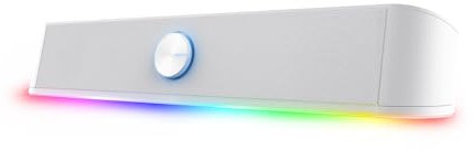GXTrust 1619W Rhox RGB Illuminated Soundbar, PC Speakers 12W Peak Power, USB Powered Sound Bar, 3.5mm Jack Plug and Play, Stereo PC Soundbar for Desktop Laptop Computer, White