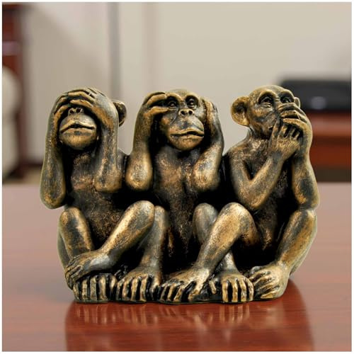 PlentifulHome 3 Weise Affen Statue – Hear No Evil, See No Evil, Speak No Evil Resin Figur mit Antik-Bronze-Finish – Büro-Schreibtisch-Dekor, Heimakzente & Herren-Geschenke (7,49 cm kompaktes Design)