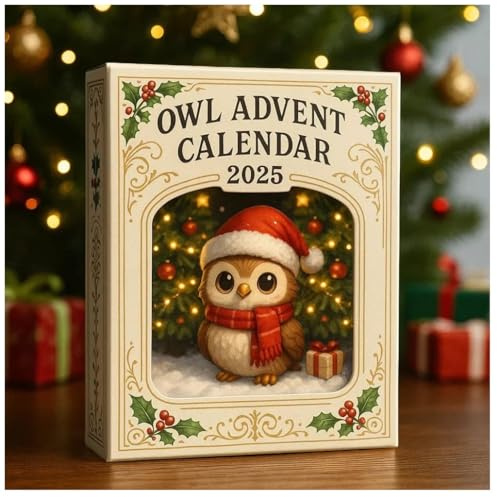 Eulen-Adventskalender 2025, 24 Tage voller Magie mit 24 einzigartigen Mini-Geschenken im Inneren, 2D-Acryl-Eulen-Schlüsselanhänger-Kollektion, Dekoration, Festtagsüberraschungen für