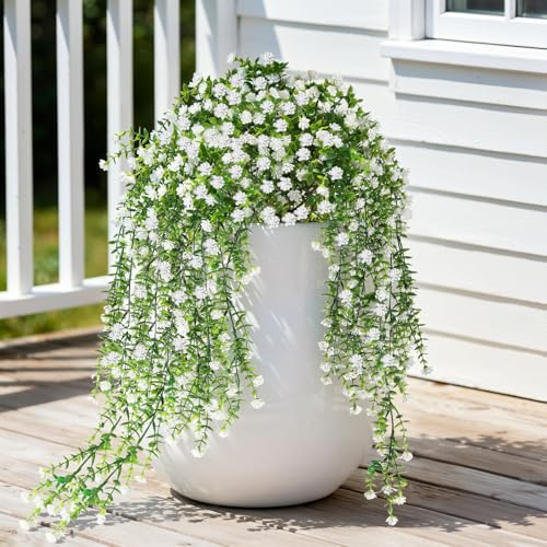 Lewondr Künstliche Hängeblumen Pflanzen für Outdoor-Sommer-Deko, 2 PCS Realistische Kamelien, 29,5'' UV-Beständig Wirken Echt für Außenbereich Haus Innenraum Blumenkübel Veranda Terrasse Balkon Garten