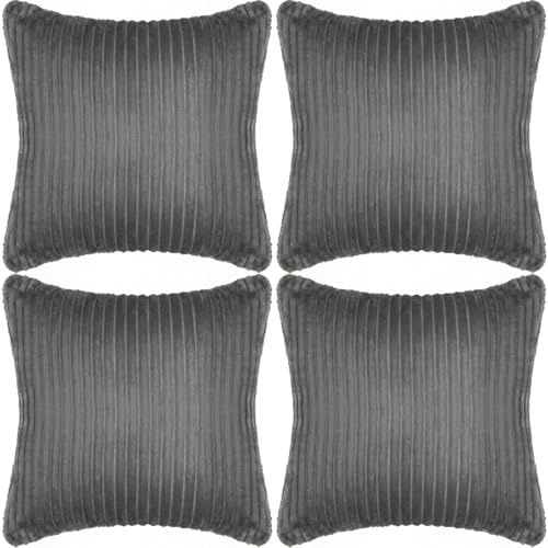 Adore Home 4 Pack Ribbed Fleece Cushion Covers 45x45cm, Charcoal | 2, 4 or 6 Pack Of Soft Cushion covers With Teddy Soft Reverse, 45x45cm Size, For Sofas And Beds