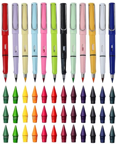 Foonary 12 lápices de colores eternos con 36 cabezales intercambiables, sin afilar, duraderos, con goma de borrar, lápiz infinito, lápices mágicos arcoíris, lápices de eternidad para estudiantes