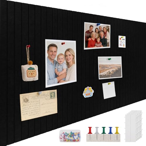 ddckj Grand tableau d'affichage mural en feutre autocollant 120x90 cm panneau feutre mural en liège 0,9 cm d'épaisseur avec 100 punaises pour bureau, chambre, cuisine, photos, mémos, Noir