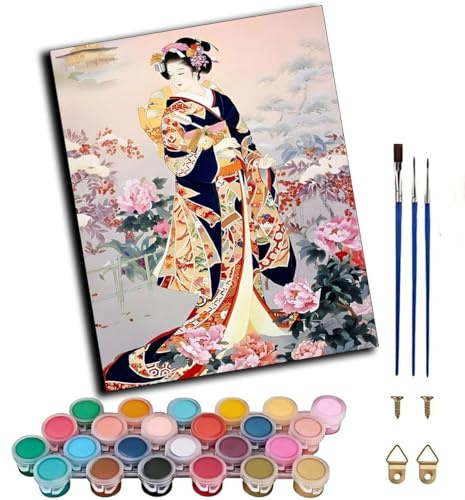 CAOGUANYU Peinture par Numéro Adulte,Kimono japonais pour femmes et filles 40x50cm,Diy Tableau Peindre par Nombre pour peindre,cadeaux peints à la main Home Decor，Avec cadre