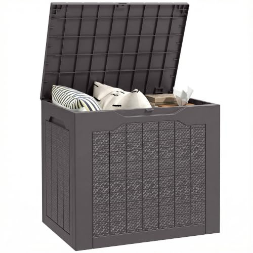 Outsunny 97L Plastic Garden Storage Box with Handles Waterproof Brown | Outdoor Storage Box, Outdoor Container, Garden Tools, Accessories