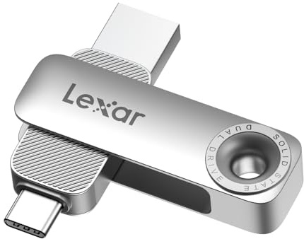 Lexar D50E 256 Go Clé USB Double SSD, Performances Élevées Jusqu'à 400 Mo/s en Lecture et 360 Mo/s en Écriture, Ports USB-C et USB-A, Boîtier Métallique Pivotant, Compatible iPhone 17, Android et PC