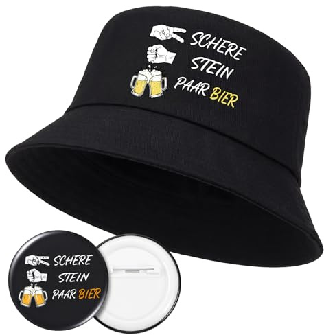 Geyoga Fischerhut mit Spruch und Anstecker mit Biermuster Bierhut für Herren Damen Bierfeste Strand JGA und Outdoor-Sportarten