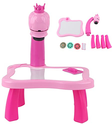 Drawing Projector Toy, Electric Painting Drawing Table Projector for Toddlers, Educational Art Projector with 24 Patterns and Music Function for Kids Ages 3-8 (Pink)