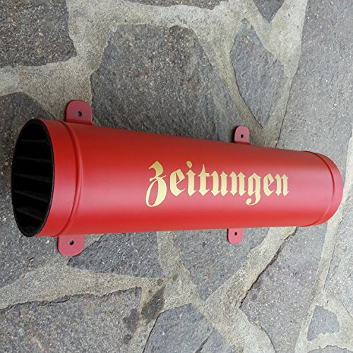 Naturholz-Schreinermeister Zeitungsrolle aus Metall mit Verschlussgitter Zeitungsrohr Zeitungsfach Zeitungsbox (Rot)