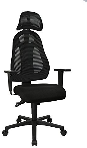 Topstar Free Art, ergonomischer Bürostuhl, Schreibtischstuhl, inkl. höhenverstellbarer Armlehnen und Kopfstütze, Stoff, Schwarz/Schwarz, 61 x 65 x 143 cm