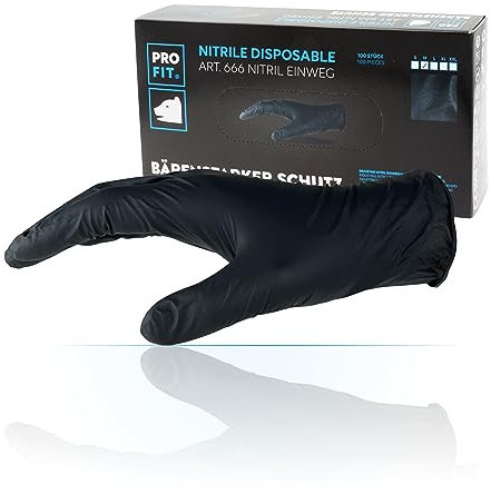 PRO FIT 666 Nitril Einweghandschuhe – Nitrilhandschuhe, Einmalhandschuhe, Schutzhandschuhe, Latexfrei, für Lebensmittel zugelassen - 100 Stück, Schwarz, Gr. XXL