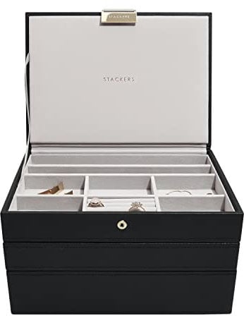 Stackers Black Classic Medium Jewellery Box, Set of 3