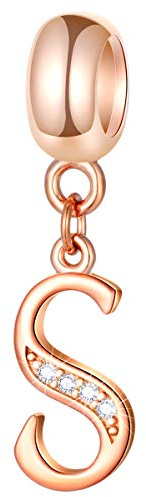 Buchstaben Charms Initiale A-Z Alphabet Perlen, Roségold 925 Sterling Silber baumeln CZ Geburtsstein Anhänger, Geschenke für europäische Charm-Armband/Muttertag/Geburtstag, Metall Kristall