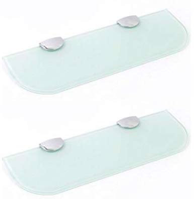 BSM Marketing Set mit 2 weißen Glasregalen mit gebogenen Ecken, für Badezimmer, Küche, Schlafzimmer, 300 x 100 mm