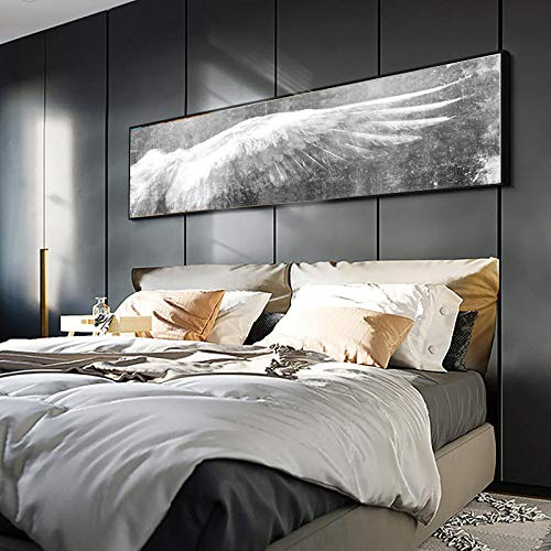 Cqzk Größere Engelsflügel Vintage Feder Poster Drucken Schwarz Weiß Wandkunst Leinwand Gemälde Flügel Pop Art Wandbild Für Wohnzimmer 60x180 cm Ungerahmt