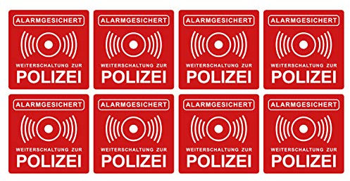 Adesivo con sistema di allarme per la polizia, colore rosso, 5 x 5 cm, resistente alle intemperie e ai raggi UV, Rosso