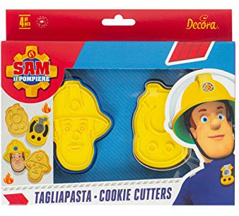 Decora 0383002 Ausstecher mit Prägestempel Sam der Feuerwehr mit Transceiver, Kunststoff, Gelb