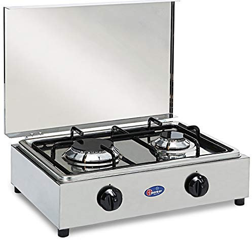 Altigasi - primer hornillo de mesa de acero Parker 2 fuegos con superficie extraíble para la limpieza de alimentos gas metano para uso exterior
