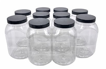 Truenova 10 x 995ml Square Plastic Storage Jars Kitchen/Garage Organisation & Silver Lids