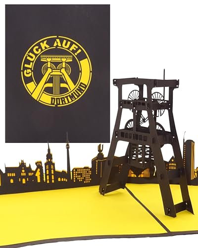 Pop-Up Karte „Dortmund – Glück Auf“, 3D Geburtstagskarte & Einladung für Dortmunder & Fans - als kleines Geschenk, Souvenir, Gutschein & Deko