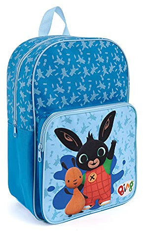 PERLETTI Zaino con Bing e Flop Bambini Scuola Materna Elementare con Tasca Frontale - Zainetto Bimbo per Asilo - Piccola Cartella con Spallacci Regolabili Azzurro Blu - 36x24x12 cm