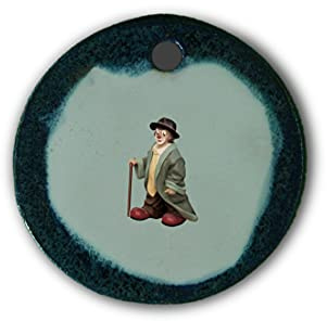 Schöner Keramik-Anhänger „Clown“ in blau marmoriert; Schmuck Kette Kettenanhänger Geschenk Kunsthandwerk Keramik rund Talisman Halskette Aufmerksamkeit Mitbringsel individuell