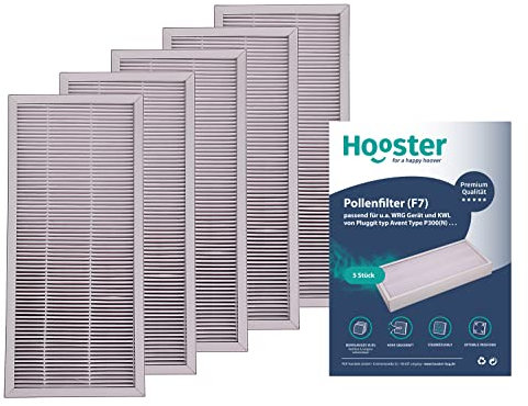 Hooster 5 Stück Filter passend für Pluggit Avent P300(N) P 300 (N) | Filterklasse F7 (Feinstaub/Pollen etc.) | Alternative zu Pluggit APFG4F7-300