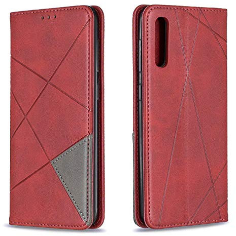 Posanter Kompatibel mit Samsung Galaxy A50 Hülle, Handyhülle Samsung A50, PU Leder Brieftasche Klappbar Flip Handytasche Schutzhülle Klapphülle (Rot)