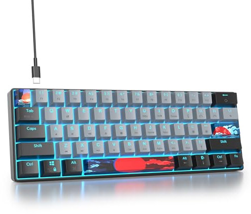Mosptnspg Clavier de jeu mécanique portable à 60 %, mini clavier de bureau filaire rétroéclairé RVB 61 touches avec interrupteur bleu pour Mac/Win (Dolch/interrupteur bleu)